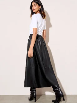 Zwart - Friends Like These Faux Leather Midi Skirt