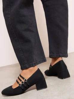 Zwart - Friends Like These Triple Strap Low Block Heel Smart Mary Jane Court Shoes