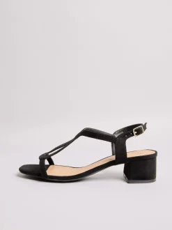 Zwart - Friends Like These - Sandalen met lage blokhak, T-band en imitatieleer