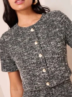 Zwart - Friends Like These Bouclé 2-in-1 Peplumzoom Jurk