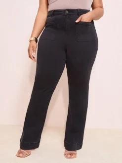 Zwart - Friends Like These jeans met zakken, hoge taille en uitlopende pijpen