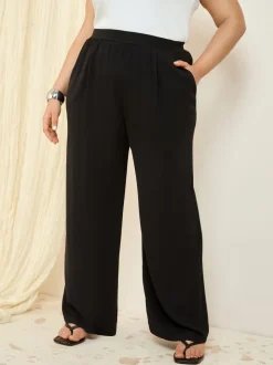Zwart - Friends Like These broek met elastische taille en wijde pijpen