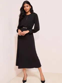 Zwart - Friends Like These - Midi-jurk met bit en uitsnijding