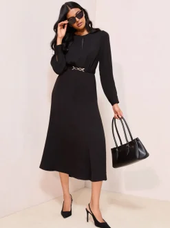 Zwart - Friends Like These - Midi-jurk met bit en uitsnijding