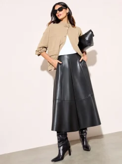 Zwart - Friends Like These Faux Leather Midi Skirt