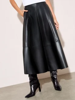 Zwart - Friends Like These Faux Leather Midi Skirt
