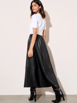 Zwart - Friends Like These Faux Leather Midi Skirt
