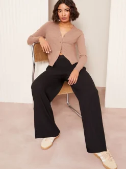 Zwart - Friends Like These broek met elastische taille en wijde pijpen
