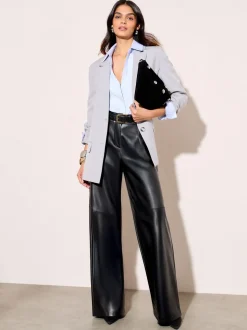 Zwart - Friends Like These X Lucy Mecklenburgh Faux Leather Tailored Wide Leg Trousers