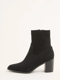 Zwart - Friends Like These Faux Suede Mid Heel Western Style Smart Sock Ankle Boots