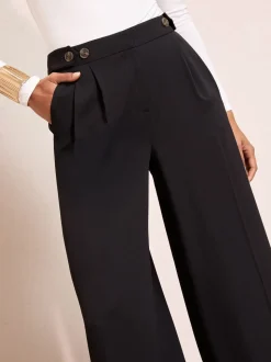 Zwart - Friends Like These Adjustable Waist Premium Wide Leg Trousers