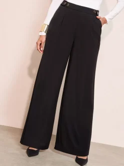 Zwart - Friends Like These Adjustable Waist Premium Wide Leg Trousers