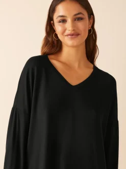 Zwart - Friends Like These - Zachte jersey tuniektop met V-hals en lange mouwen