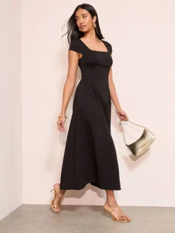 Zwart - Friends Like These Square Neck Sculpting Stretch Midaxi Dress