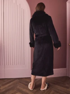 Zwart - Fur Trim Robe