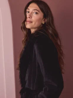 Zwart - Fur Trim Robe