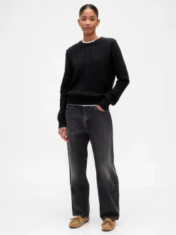 Zwart - Gap Cotton Cable Knit Jumper