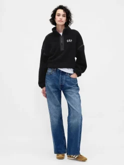 Zwart - Gap Oversized Cropped Sherpa Half-Zip Fleece