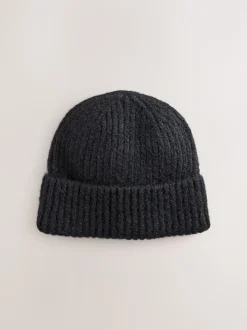 Zwart - Geribbelde beanie-muts met wol