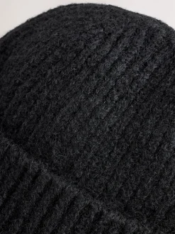 Zwart - Geribbelde beanie-muts met wol