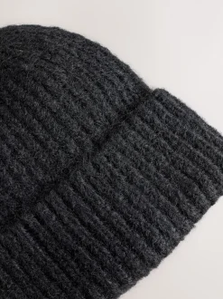 Zwart - Geribbelde beanie-muts met wol