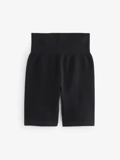 Zwart - Geribbelde fietsshort met hoge taille