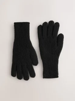 Zwart - Geribbelde gebreide handschoenen