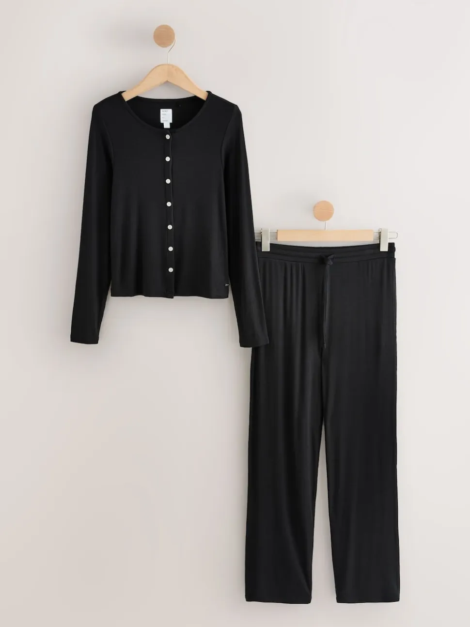Zwart - Geribbelde pyjama met lange mouwen