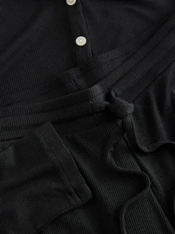 Zwart - Geribbelde pyjama met lange mouwen