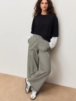 Zwart - Gingham Wide Leg Trousers