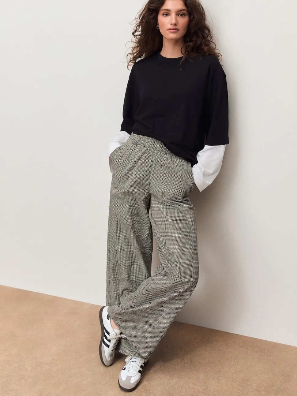 Zwart - Gingham Wide Leg Trousers