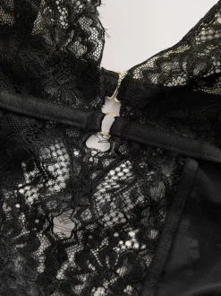 Zwart - Glamour Crotchless Bodysuit