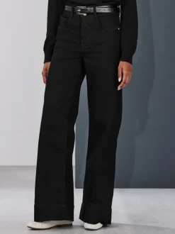 Zwart - High Rise stretchy Jeans met wijde pijpen