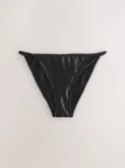 Zwart - High Shine Spot Tanga Knickers