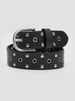 Zwart - Hush Leather Studded Eyelet Belt