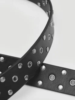 Zwart - Hush Leather Studded Eyelet Belt