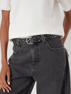 Zwart - Hush Leather Studded Eyelet Belt