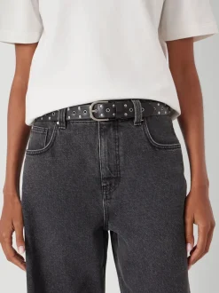 Zwart - Hush Leather Studded Eyelet Belt