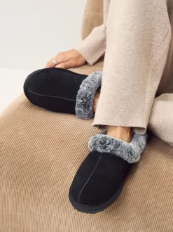 Zwart - Hush Puppies Amara winterpantoffels met imitatiebontvoering