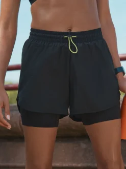 Zwart - 2-in-1 sportshort met hoge taille van Dry Tech