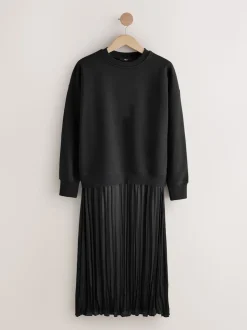 Zwart - 2-In-1 Sweatshirt met Satijnen Midi Rok