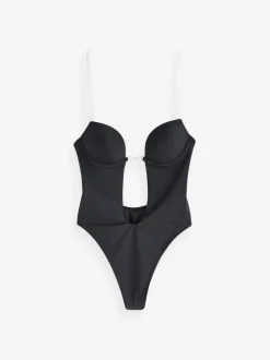 Zwart - Ingeklapte body met meerdere bandjes en rugleuning