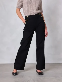 Zwart - Jeans met wijde pijpen en gouden knopen aan de voorkant