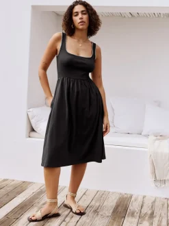 Zwart - Jersey midi-zomerjurk