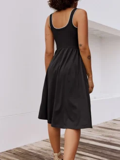 Zwart - Jersey midi-zomerjurk