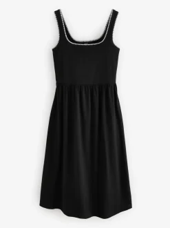 Zwart - Jersey midi-zomerjurk