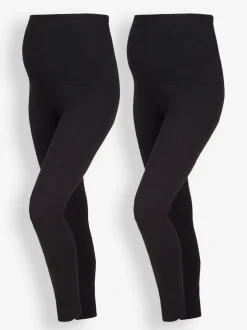 Zwart - JoJo Maman Bébé Cotton Rich Maternity Leggings 2 Pack