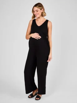 Zwart - JoJo Maman Bébé zwangerschapsjumpsuit van jersey met wijde pijpen