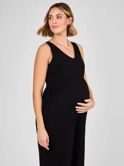 Zwart - JoJo Maman Bébé zwangerschapsjumpsuit van jersey met wijde pijpen
