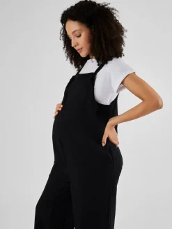 Zwart - JoJo Maman Bébé zwangerschapstuinbroek van een linnenmix met wijde pijpen